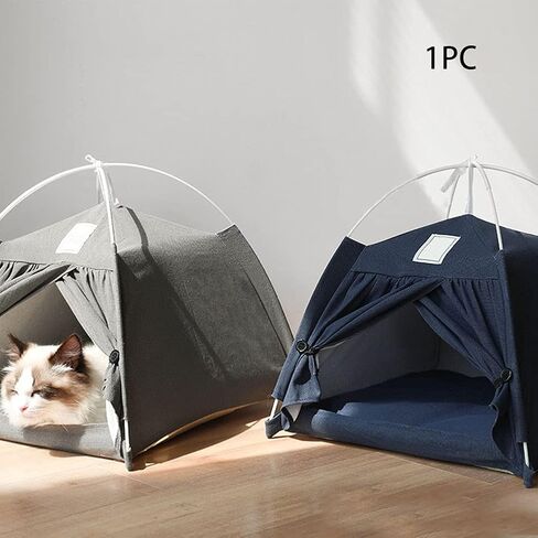 كهف سرير للقطط للقطط الداخلية، خيم تيبي للحيوانات الأليفة قابلة للإزالة مع وسادة، خيمة مريحة للتنفس للقطط، سرير قابل للطي للحيوانات الأليفة للقطط والكلاب الصغيرة (كحلي) in Kuwait