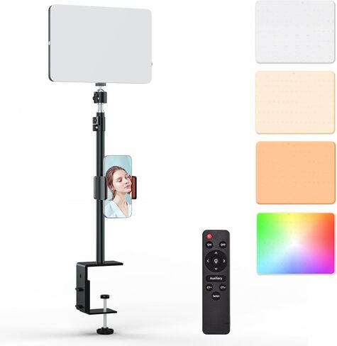 MYSWEETY Streaming Key Light، 9 بوصات LED مكتب فيديو مع C-Clamp، 8 ألوان RGB 3200K-5500K قابلة للتعتيم مع جهاز التحكم عن بعد وحامل الهاتف، لوحة ضوء للبث المباشر، إضاءة التصوير الفوتوغرافي في الاستوديو (عبوة واحدة) in Kuwait