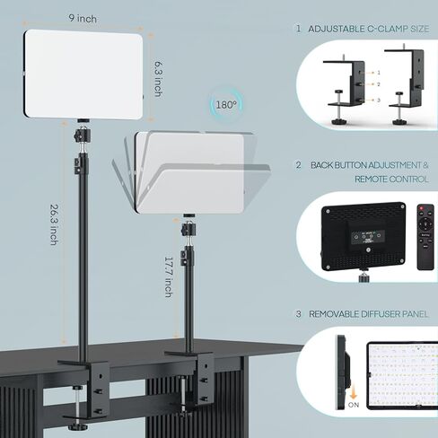 MYSWEETY Streaming Key Light، 9 بوصات LED مكتب فيديو مع C-Clamp، 8 ألوان RGB 3200K-5500K قابلة للتعتيم مع جهاز التحكم عن بعد وحامل الهاتف، لوحة ضوء للبث المباشر، إضاءة التصوير الفوتوغرافي في الاستوديو (عبوة واحدة) in Kuwait