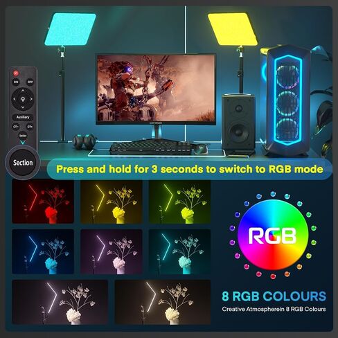 MYSWEETY Streaming Key Light، 9 بوصات LED مكتب فيديو مع C-Clamp، 8 ألوان RGB 3200K-5500K قابلة للتعتيم مع جهاز التحكم عن بعد وحامل الهاتف، لوحة ضوء للبث المباشر، إضاءة التصوير الفوتوغرافي في الاستوديو (عبوة واحدة) in Kuwait