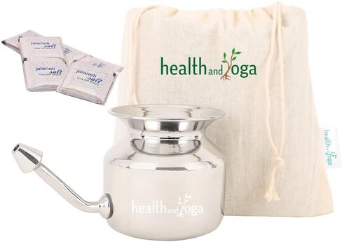 طقم تحسين وعاء نيتي لتدريب الأطفال من هيلث اند يوجا (TM) - وعاء من الفولاذ المقاوم للصدأ غير القابل للكسر - طرف أنف قابل للكسر - ملح نقي 25 قطعة in Kuwait