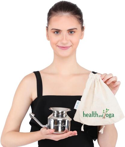 طقم تحسين وعاء نيتي لتدريب الأطفال من هيلث اند يوجا (TM) - وعاء من الفولاذ المقاوم للصدأ غير القابل للكسر - طرف أنف قابل للكسر - ملح نقي 25 قطعة in Kuwait