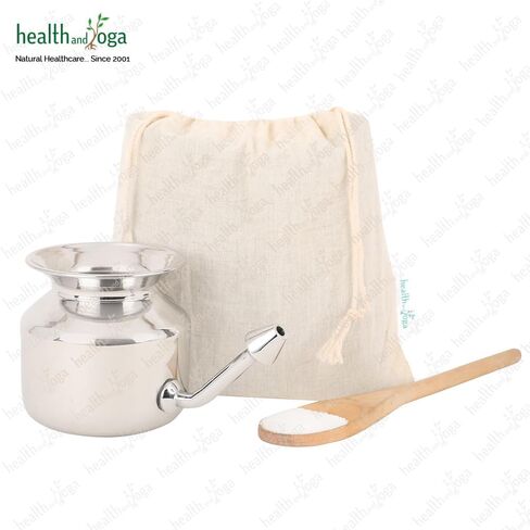 طقم تحسين وعاء نيتي لتدريب الأطفال من هيلث اند يوجا (TM) - وعاء من الفولاذ المقاوم للصدأ غير القابل للكسر - طرف أنف قابل للكسر - ملح نقي 25 قطعة in Kuwait