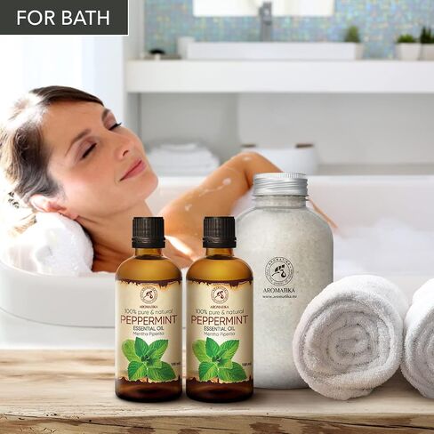 Peppermint Essential Oil 3.4 Fl Oz (100ml) - Mentha Piperita - Home Fragrance - Aromatherapy - 100% Pure & Natural Mint Oil for Body Care - Diffusers - Sauna - Relaxation - Calming in Saudi Arabia