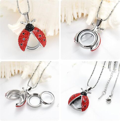 Yinplsmemory Cremation Jewelry Flying Ladybug Urn Necklace for Ashes for Women Stainless Steel Animal Shape Ashes Keepsake Urn Locket Memorial Jewelry in Saudi Arabia