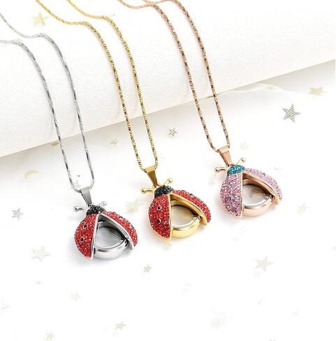 Yinplsmemory Cremation Jewelry Flying Ladybug Urn Necklace for Ashes for Women Stainless Steel Animal Shape Ashes Keepsake Urn Locket Memorial Jewelry in Saudi Arabia