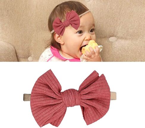 انزوني مجموعة من 12 قطعة من اطواق الرأس المصنوعة من النايلون المرن الناعم على شكل فيونكة، ربطات شعر مطاطية اكسسوارات للفتيات الصغيرات وحديثي الولادة والرضع in Kuwait