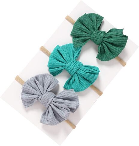 انزوني مجموعة من 12 قطعة من اطواق الرأس المصنوعة من النايلون المرن الناعم على شكل فيونكة، ربطات شعر مطاطية اكسسوارات للفتيات الصغيرات وحديثي الولادة والرضع in Kuwait