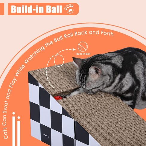 FluffyDream Cat Scratching Board with Ball, Triangle Cat Scratching Cardboard, Multiple Scratching Angles, 2-in-1 Scratching Lounge Bed, Recyclable and Durable, Furniture Protector, Black and White in Kuwait
