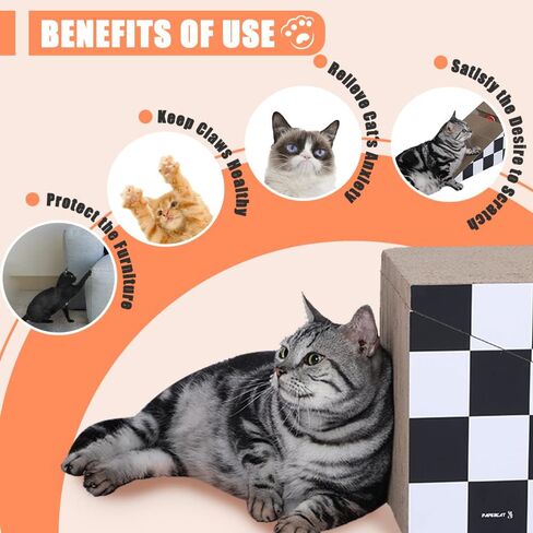 FluffyDream Cat Scratching Board with Ball, Triangle Cat Scratching Cardboard, Multiple Scratching Angles, 2-in-1 Scratching Lounge Bed, Recyclable and Durable, Furniture Protector, Black and White in Kuwait