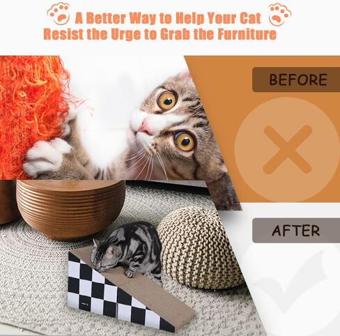 FluffyDream Cat Scratching Board with Ball, Triangle Cat Scratching Cardboard, Multiple Scratching Angles, 2-in-1 Scratching Lounge Bed, Recyclable and Durable, Furniture Protector, Black and White in Kuwait