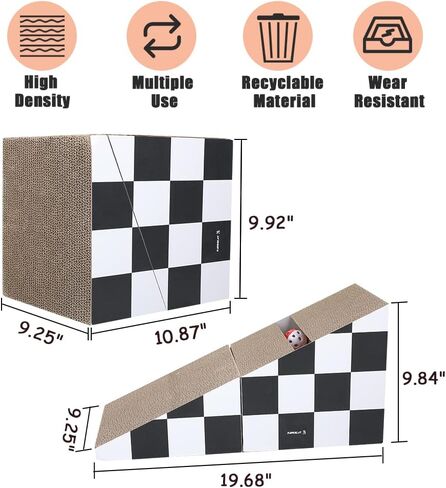 FluffyDream Cat Scratching Board with Ball, Triangle Cat Scratching Cardboard, Multiple Scratching Angles, 2-in-1 Scratching Lounge Bed, Recyclable and Durable, Furniture Protector, Black and White in Kuwait