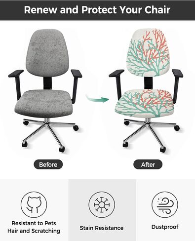 Summer Beach Office Chair Cover, Ocean Coastal Stretch Rotating Computer Chair Seat Back Covers, Seaside Nautical Aqua Beige Desk Chair Covers Stretchable Office Chair Slipcovers Protectors in Kuwait