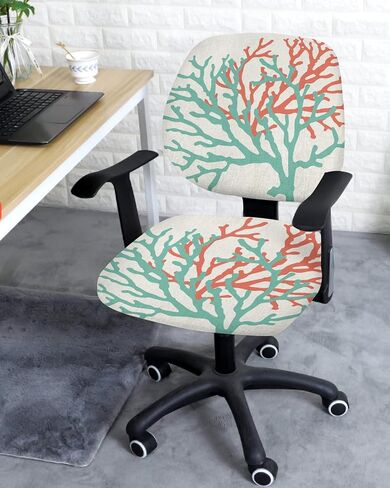 Summer Beach Office Chair Cover, Ocean Coastal Stretch Rotating Computer Chair Seat Back Covers, Seaside Nautical Aqua Beige Desk Chair Covers Stretchable Office Chair Slipcovers Protectors in Kuwait