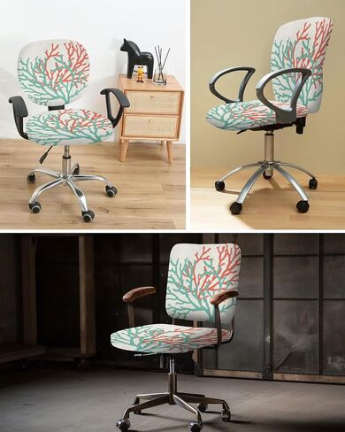 Summer Beach Office Chair Cover, Ocean Coastal Stretch Rotating Computer Chair Seat Back Covers, Seaside Nautical Aqua Beige Desk Chair Covers Stretchable Office Chair Slipcovers Protectors in Kuwait