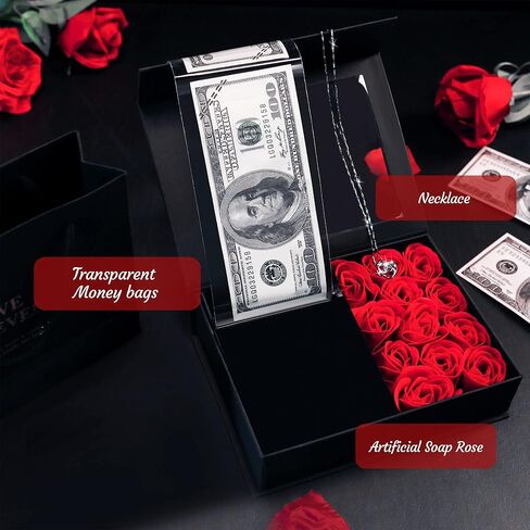 Enhon Valentine Money Box for Cash Gift Pull, Necklace with 100 I Love You Languages Gift Set, Surprise Romantic Gift Box for Wife, Girlfriend, Mother, on Thanksgiving, Christmas, Mother's Day in Saudi Arabia