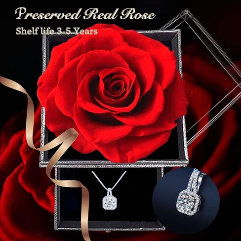 SereneLane Preserved Red Real Rose Necklace Jewelry Box Valentine's Day Christmas Birthday Wedding Anniversary Thanksgiving Gift for Mother Grandma Wife Girlfriend (Red) in Saudi Arabia