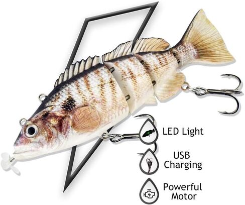 Robotic Swimming Lure,ODS Electric Fishing Lure 4 Segment Jointed Swimbait USB Rechargeable Robotic Lure for Bass Trout Pike in Kuwait
