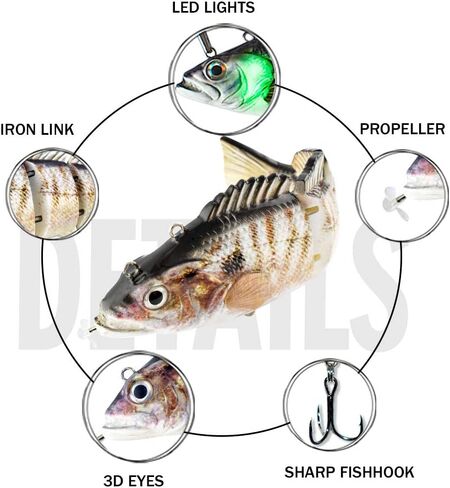 Robotic Swimming Lure,ODS Electric Fishing Lure 4 Segment Jointed Swimbait USB Rechargeable Robotic Lure for Bass Trout Pike in Kuwait