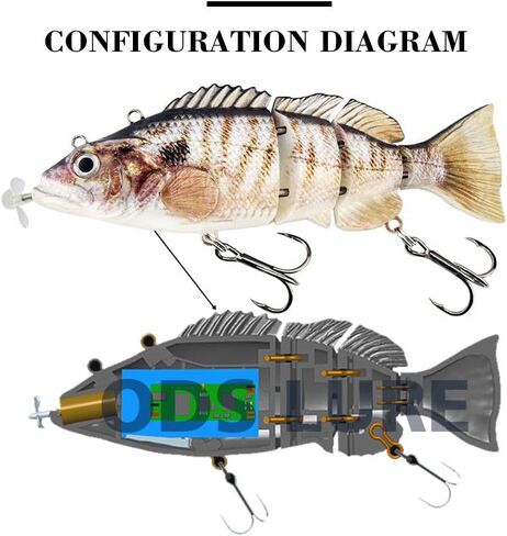 Robotic Swimming Lure,ODS Electric Fishing Lure 4 Segment Jointed Swimbait USB Rechargeable Robotic Lure for Bass Trout Pike in Kuwait