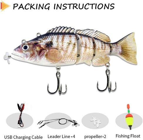Robotic Swimming Lure,ODS Electric Fishing Lure 4 Segment Jointed Swimbait USB Rechargeable Robotic Lure for Bass Trout Pike in Kuwait