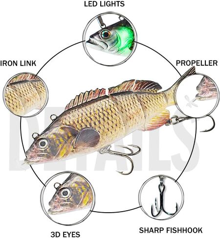 Robotic Swimming Lure,ODS Electric Fishing Lure 4 Segment Jointed Swimbait USB Rechargeable Robotic Lure for Bass Trout Pike in Kuwait