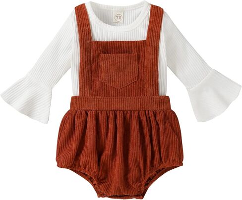 Newborn Baby Girl Clothes Bell Sleeve Romper and Corduroy Overalls Shorts Infant Girl Fall Outfits in Saudi Arabia