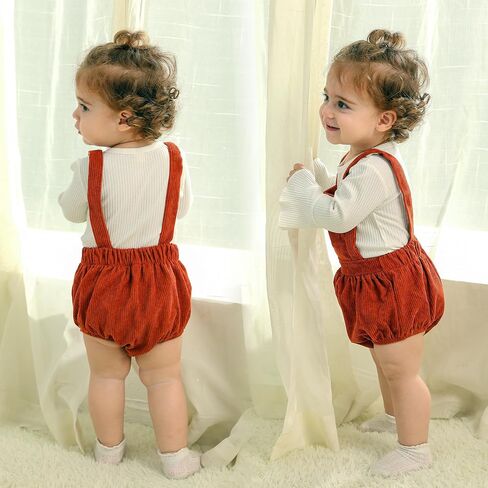 Newborn Baby Girl Clothes Bell Sleeve Romper and Corduroy Overalls Shorts Infant Girl Fall Outfits in Saudi Arabia