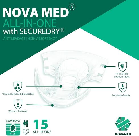 فوط لسلس البول للبالغين من نوفاميد، 15 قطعة في كل عبوة (مقاس XL) - امتصاص 2880 مل... (1) in Kuwait