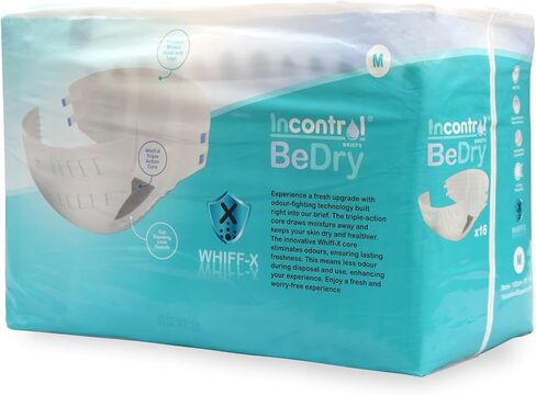 InControl BeDry Premium Incontinence Tabbed Briefs for Women and Men - Adjustable Unisex Maximum Absorbency Disposable Diapers with Whiff-X Odor Elimination Technology - (Medium 16 Count) in Kuwait