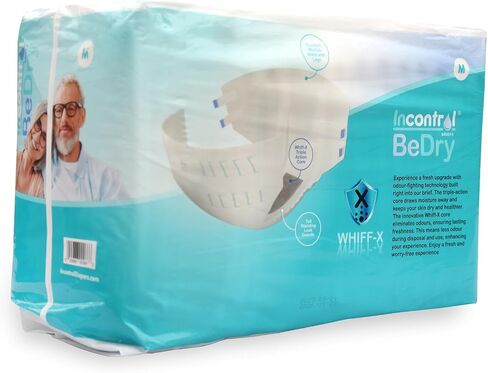 InControl BeDry Premium Incontinence Tabbed Briefs for Women and Men - Adjustable Unisex Maximum Absorbency Disposable Diapers with Whiff-X Odor Elimination Technology - (Medium 16 Count) in Kuwait