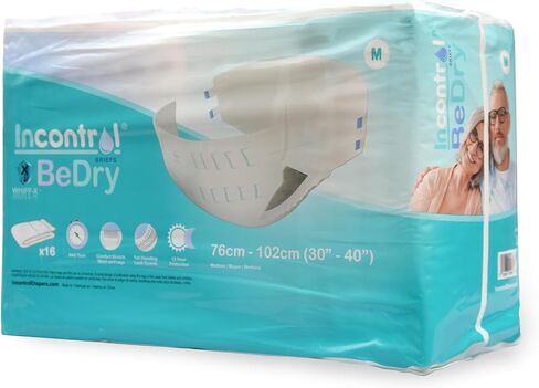 InControl BeDry Premium Incontinence Tabbed Briefs for Women and Men - Adjustable Unisex Maximum Absorbency Disposable Diapers with Whiff-X Odor Elimination Technology - (Medium 16 Count) in Kuwait