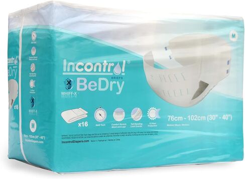 InControl BeDry Premium Incontinence Tabbed Briefs for Women and Men - Adjustable Unisex Maximum Absorbency Disposable Diapers with Whiff-X Odor Elimination Technology - (Medium 16 Count) in Kuwait