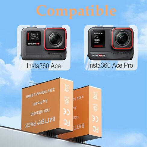 بطارية Burflo 1800 مللي أمبير في الساعة لجهاز Insta 360 Ace/Ace Pro، عبوتان من البطاريات القابلة لإعادة الشحن المتوافقة مع ملحقات كاميرا Insta360 Ace Pro/Ace Action CINSAAJA CINSBAJA 1ICP6/31/35-2-3.85V 6.93Wh in Kuwait