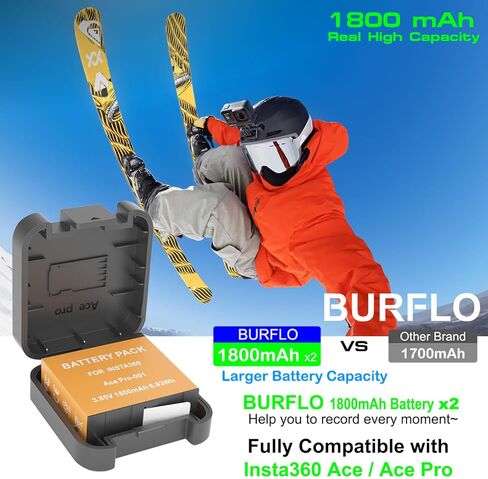 بطارية Burflo 1800 مللي أمبير في الساعة لجهاز Insta 360 Ace/Ace Pro، عبوتان من البطاريات القابلة لإعادة الشحن المتوافقة مع ملحقات كاميرا Insta360 Ace Pro/Ace Action CINSAAJA CINSBAJA 1ICP6/31/35-2-3.85V 6.93Wh in Kuwait