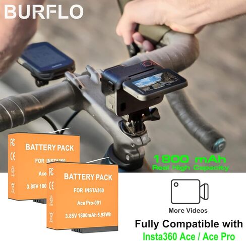بطارية Burflo 1800 مللي أمبير في الساعة لجهاز Insta 360 Ace/Ace Pro، عبوتان من البطاريات القابلة لإعادة الشحن المتوافقة مع ملحقات كاميرا Insta360 Ace Pro/Ace Action CINSAAJA CINSBAJA 1ICP6/31/35-2-3.85V 6.93Wh in Kuwait