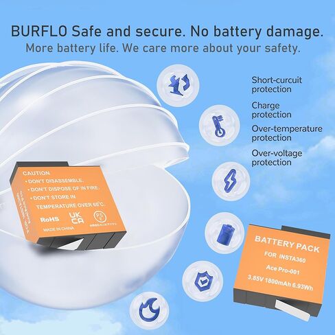 بطارية Burflo 1800 مللي أمبير في الساعة لجهاز Insta 360 Ace/Ace Pro، عبوتان من البطاريات القابلة لإعادة الشحن المتوافقة مع ملحقات كاميرا Insta360 Ace Pro/Ace Action CINSAAJA CINSBAJA 1ICP6/31/35-2-3.85V 6.93Wh in Kuwait