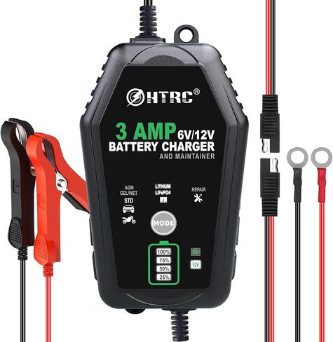 شاحن بطارية Aorika 3 أمبير - شاحن بطارية سيارات ذكي 6 فولت/12 فولت، شاحن تلقائي بالكامل ومحافظ للسيارة والدراجات النارية والقوارب وحمض الرصاص والليثيوم وبطارية LiFePo4 in Kuwait