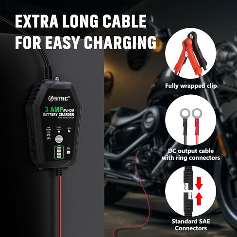 شاحن بطارية Aorika 3 أمبير - شاحن بطارية سيارات ذكي 6 فولت/12 فولت، شاحن تلقائي بالكامل ومحافظ للسيارة والدراجات النارية والقوارب وحمض الرصاص والليثيوم وبطارية LiFePo4 in Kuwait