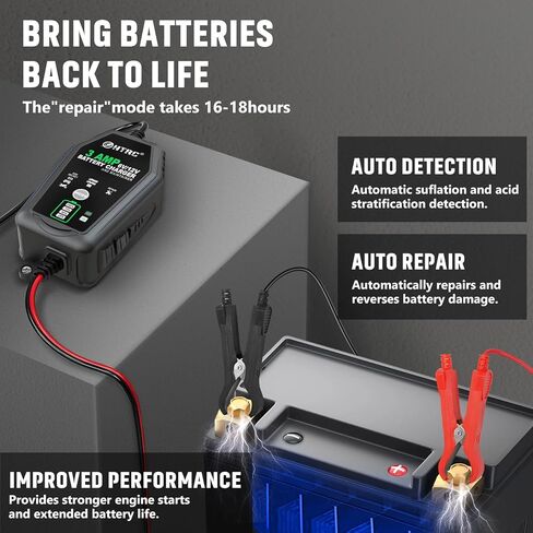 شاحن بطارية Aorika 3 أمبير - شاحن بطارية سيارات ذكي 6 فولت/12 فولت، شاحن تلقائي بالكامل ومحافظ للسيارة والدراجات النارية والقوارب وحمض الرصاص والليثيوم وبطارية LiFePo4 in Kuwait