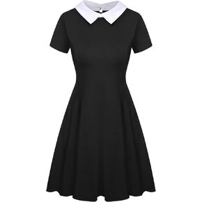 Melynnco Women's Peter Pan Collar Fit and Flare Short Skater Casual Dress
