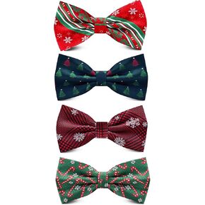 GUSLESON 4PCS Men's Christmas Bow tie Double Fold Pre-Tied Bow ties Snow Tree Pattern in Kuwait
