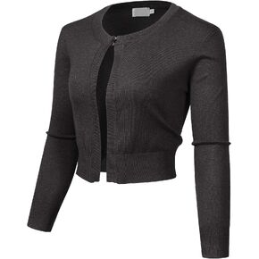 Women's 3/4 Sleeve Classic Open Front Bolero Cardigan Sweater with Hook and Eye