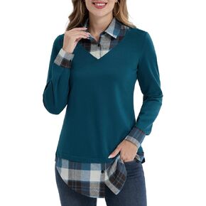 بلوزة نسائية DJT ذات ياقة منقوشة متباينة 2 في 1 in Kuwait