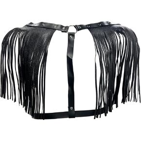 KKmeter Men's PU Leather Tassel Body Chest Harness Adjustable Punk Gothic Bandage Costume Rave Party Body Accessories