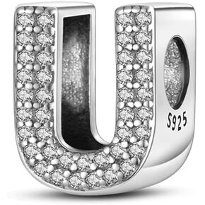 CINKOLA 925 sterling Silver Letter Charms A-Z Alphabet Beads with Cubic Stones Charm Beads Pendants Fit for Original European Bracelets Charms DIY Jewelry birthday Gift for Women