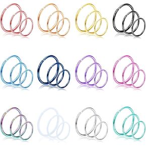 ORAZIO 36Pcs Surgical Steel Nose Ring Hoop For Women 20 Gauge Nose Piercing Jewelry Septum Ring Cartilage Helix Piercing 6-12mm