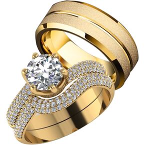 Ringheart خواتم زوجين مطابقة الدائري 1.5ct تشيكوسلوفاكيا مطلية بالذهب المرأة خاتم الزواج مجموعات له ولها مجموعات خاتم