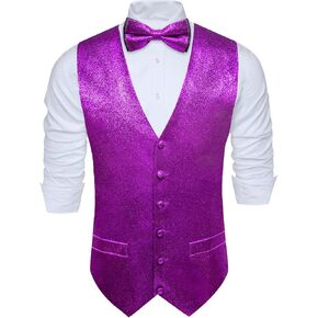 Barry.Wang Mens Shiny Vest V-neck Silm Fit Suit Waistcoat Bowtie Set Party Prom Tuxedo in Saudi Arabia