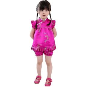 SZCQ Little Girl Chinese Qipao Dress Suit Traditional Cheongsam Top + Pant Baby Girls New Year Costumes in Kuwait